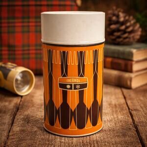 Vintage 1977 King Seeley Thermos Orange Mid Century Retro Vacuum Flask